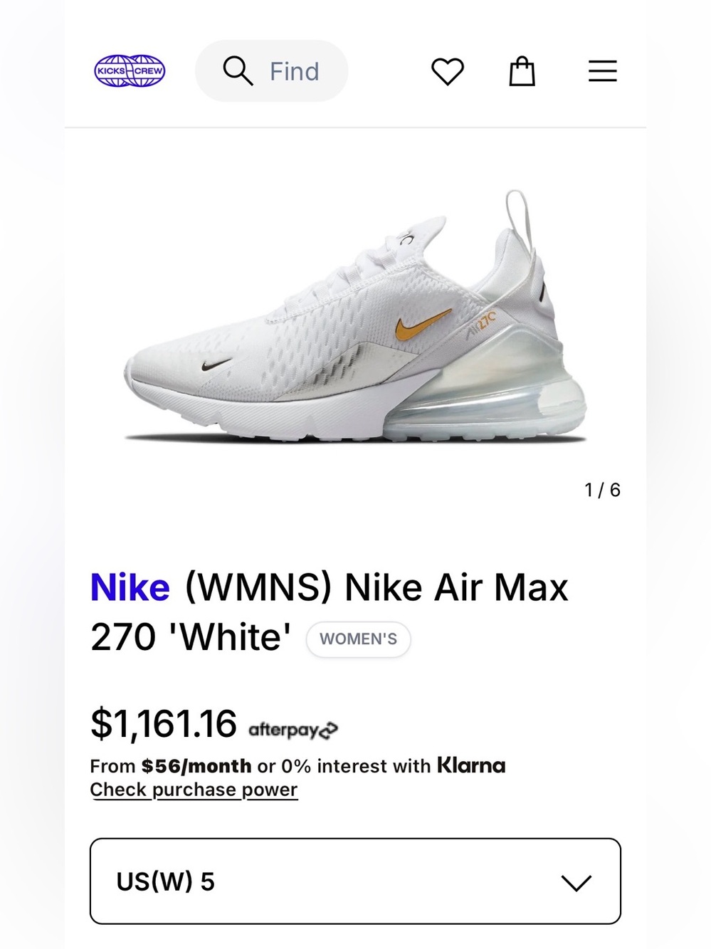 Nike Air Max 270 Women's White with Gold